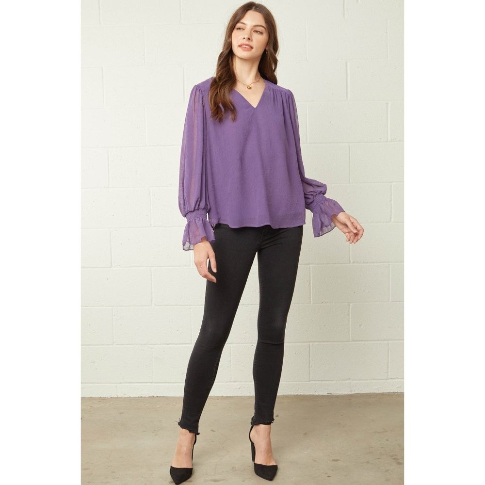 Entro Textured V-Neck Top, Plum